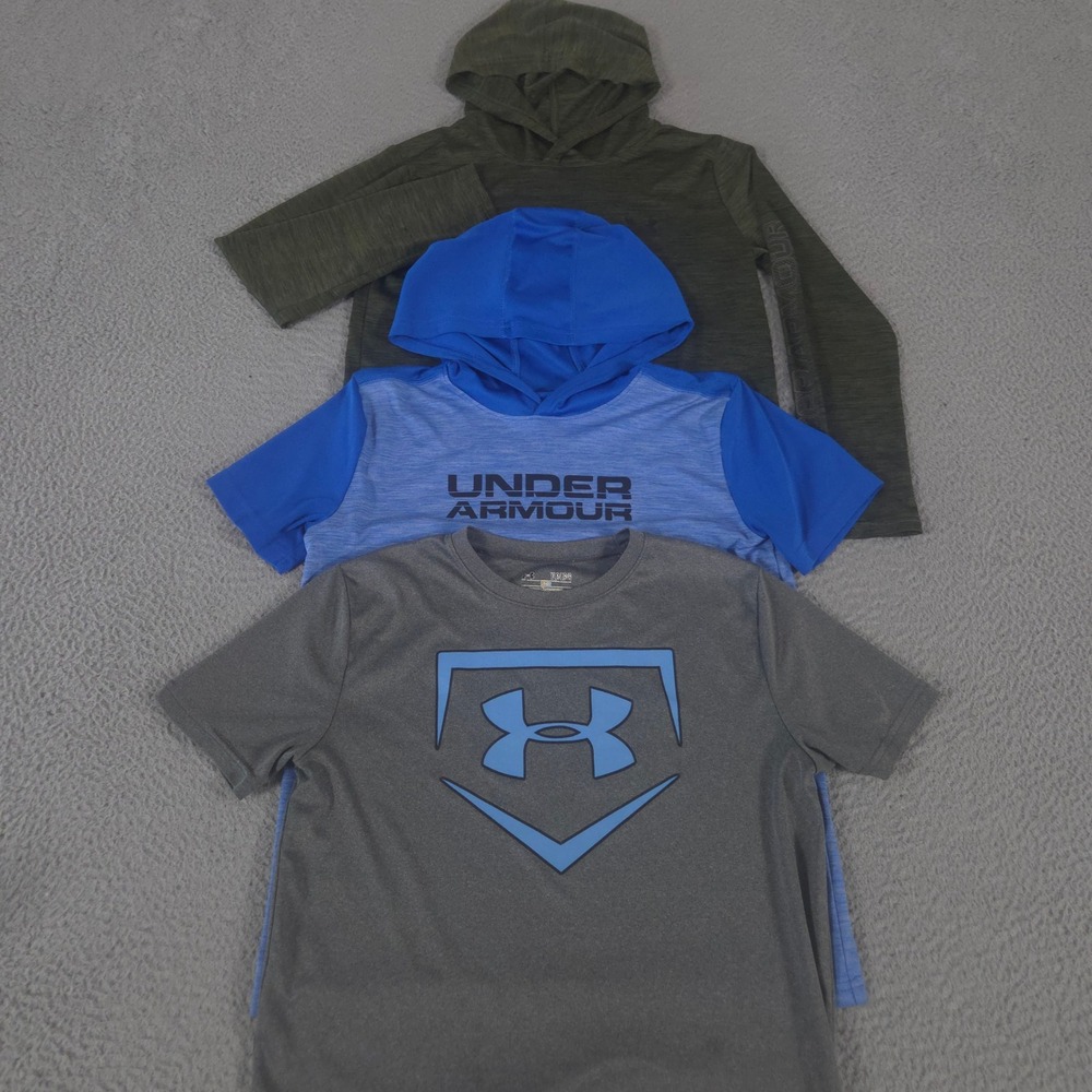 LOT OF 3 Under Armour Shirt Boys Large Multi Tech Light Hooded Tee Baseball